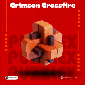 Crimson Crossfire Burr Puzzle – Wooden Brain Teaser for Adults & Kids